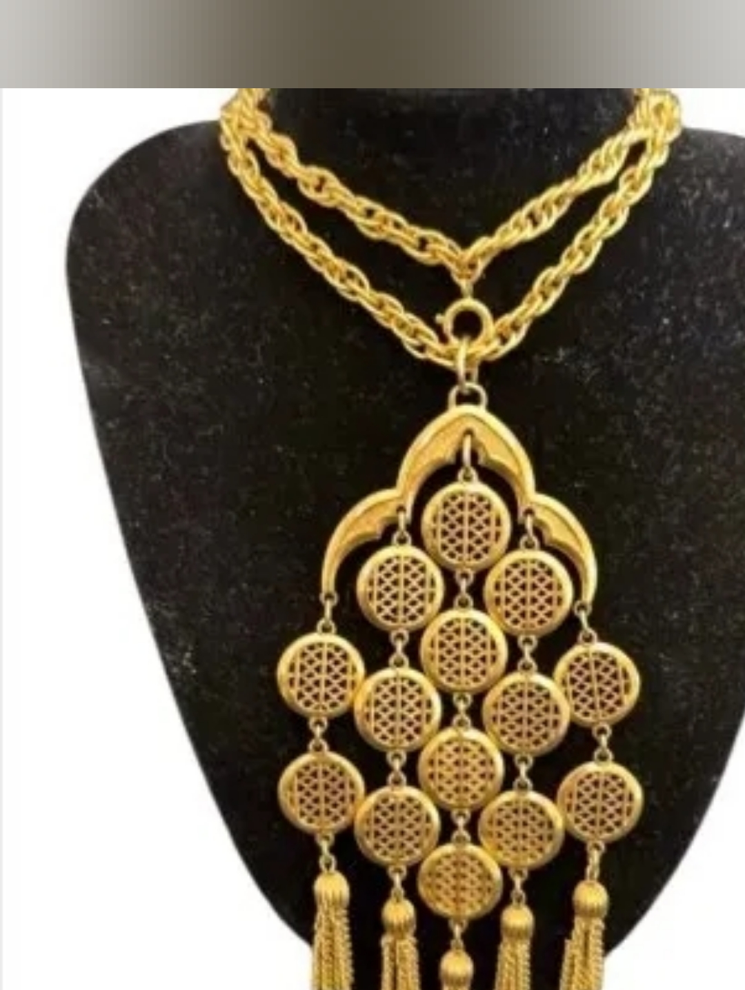 Monet Vintage Gold-Tone Multi-Drop Filigree Tassel Pendant Necklace